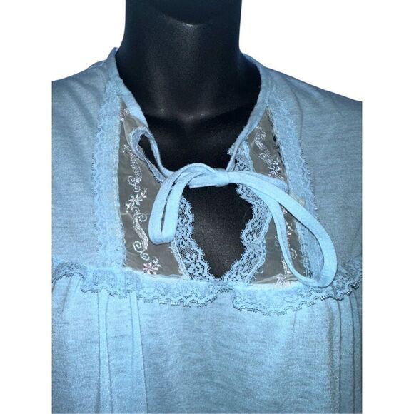 Beautiful RARE Vintage Vintage blue chiffon and lace sheer robe nightgown Cottag - Picture 4 of 9